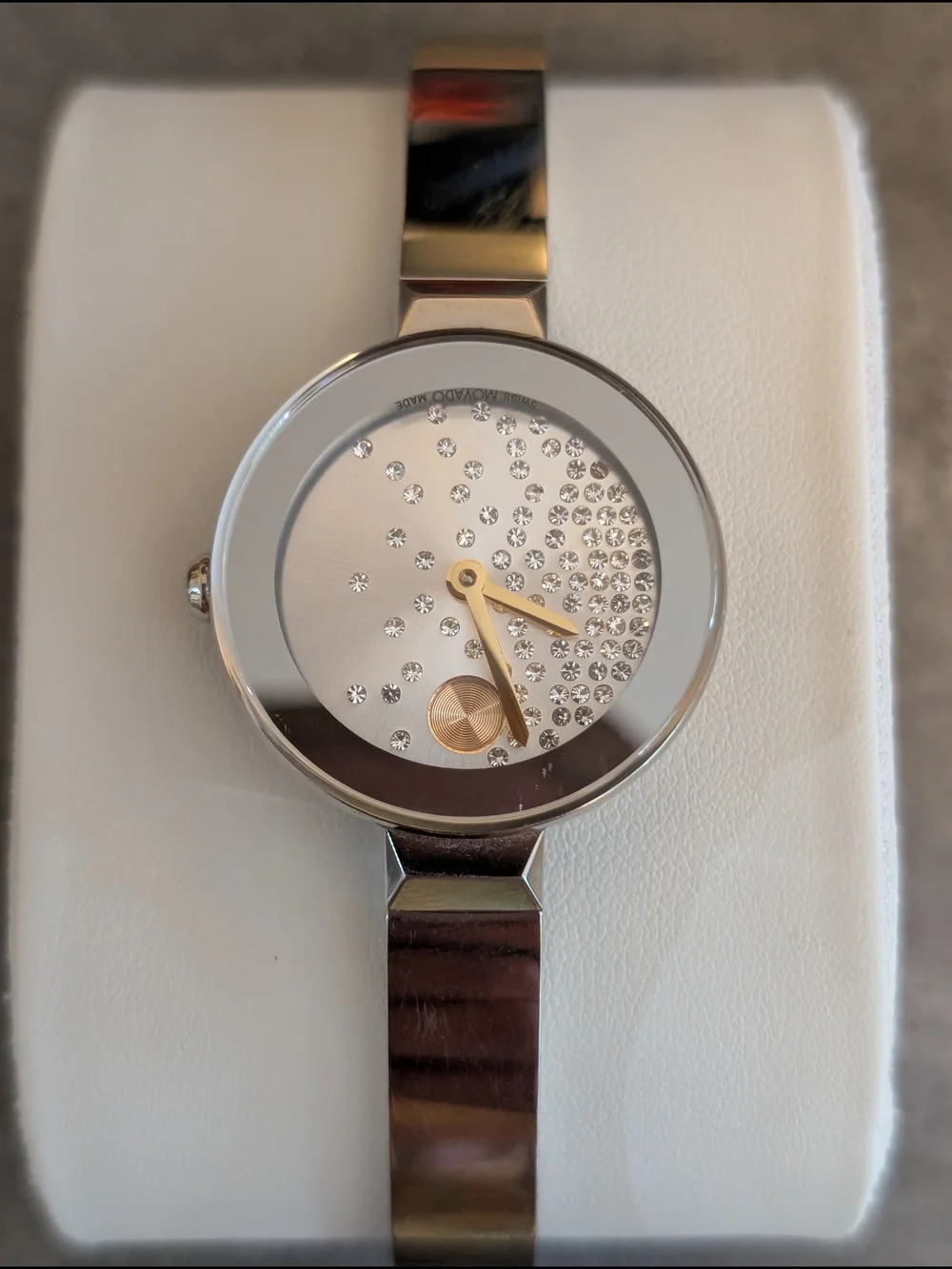 Movado Silver-Tone Dial Ladies Bracelet Watch with Crystal Accents